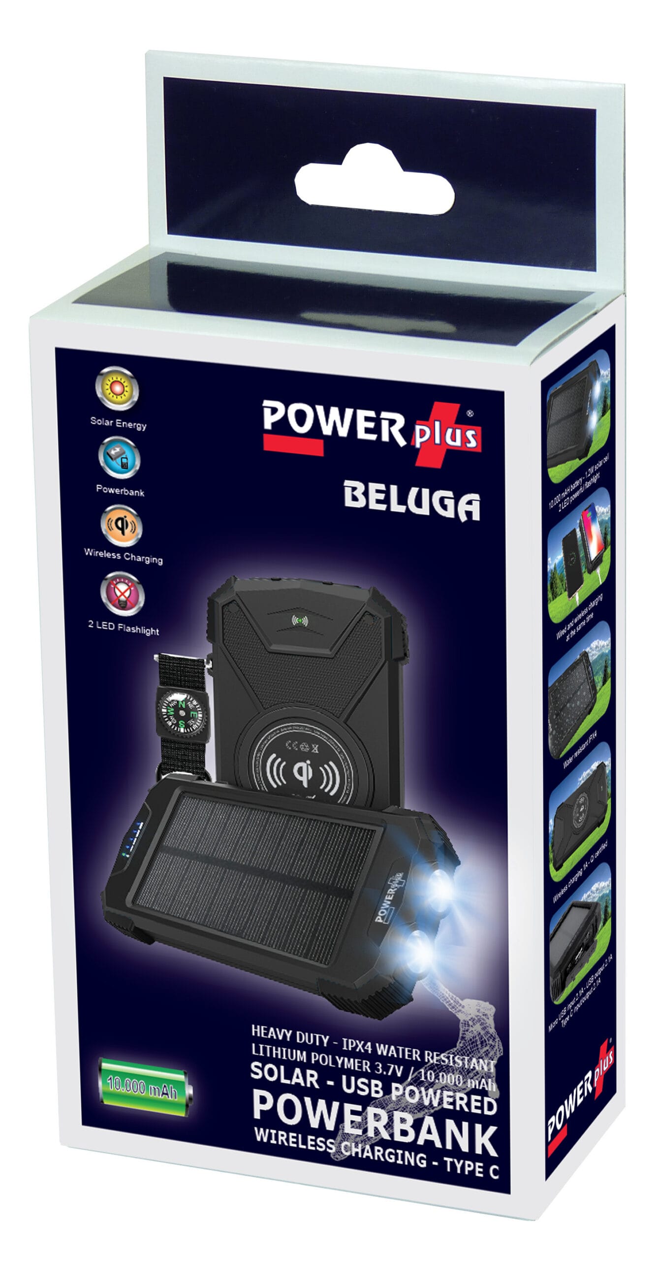 POWERplus Beluga jaudas banka ar saules bateriju 10 000 mAh ar bezvadu uzlādi - Image 7