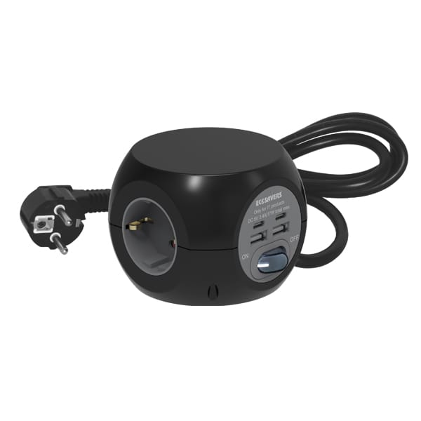 EcoSavers Cube dizaina pagarinātājs ar 3 AC 220V ligzdām | 2 USB-A izejām | 2 USB-C izejām