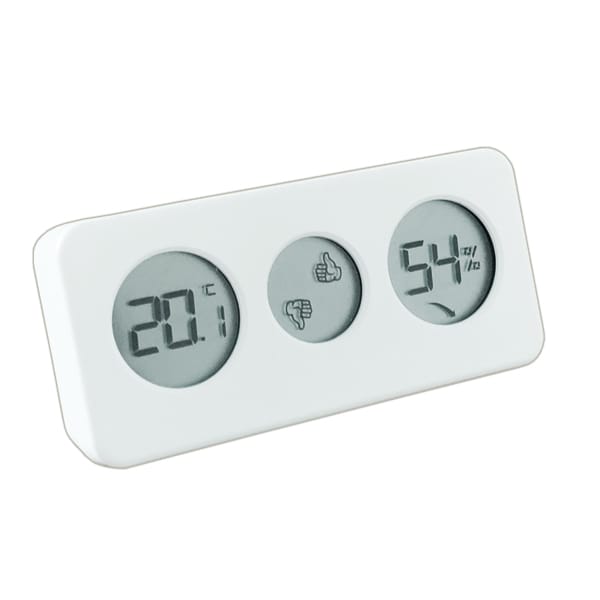 EcoSavers Hygro Thermo Coach dizaina LCD higrometrs un termometrs - ar ieteikumu ikonām enerģijas taupīšanai
