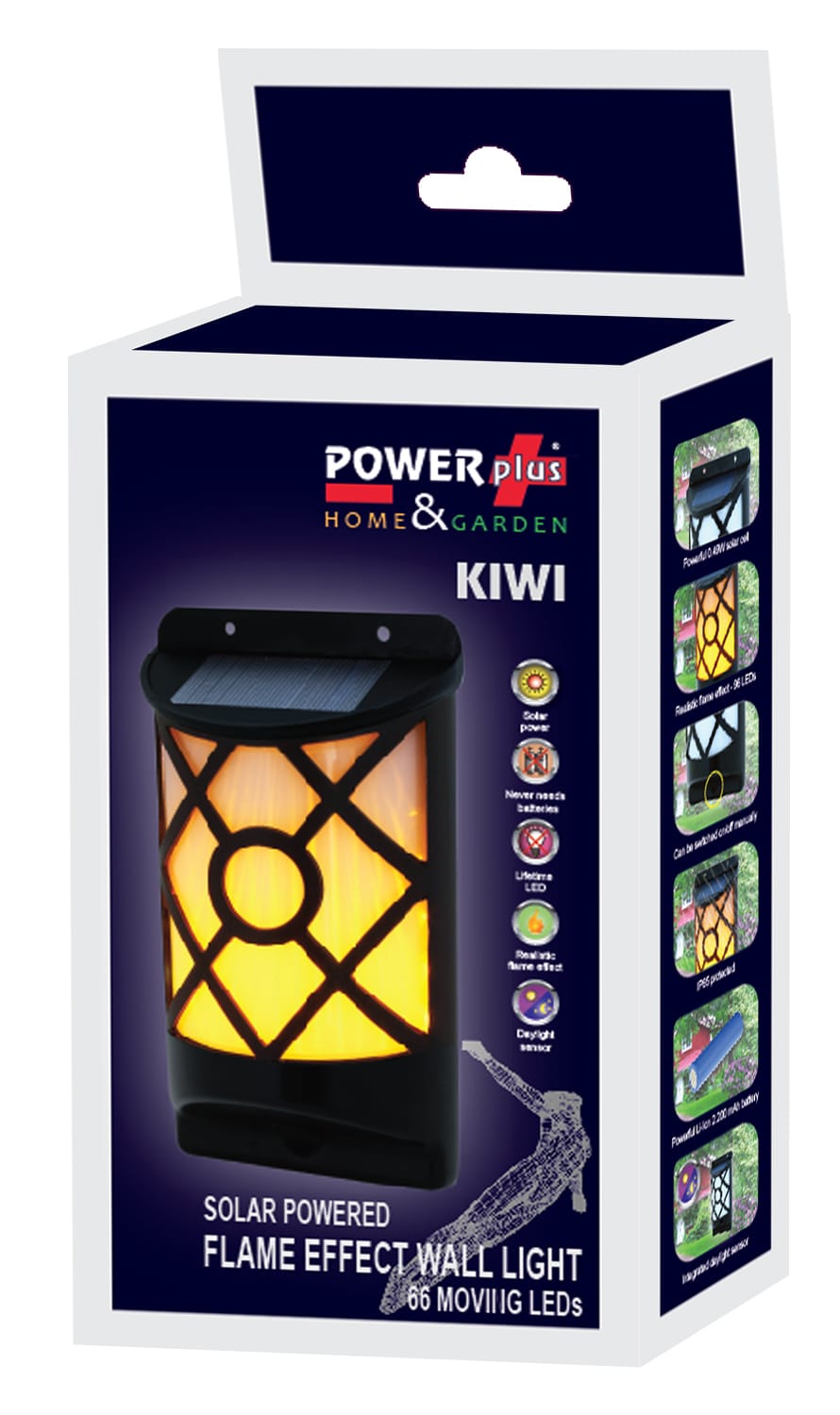 POWERplus Kiwi ar saules bateriju darbināma 66 LED sienas lampa ar liesmas efektu - Image 8