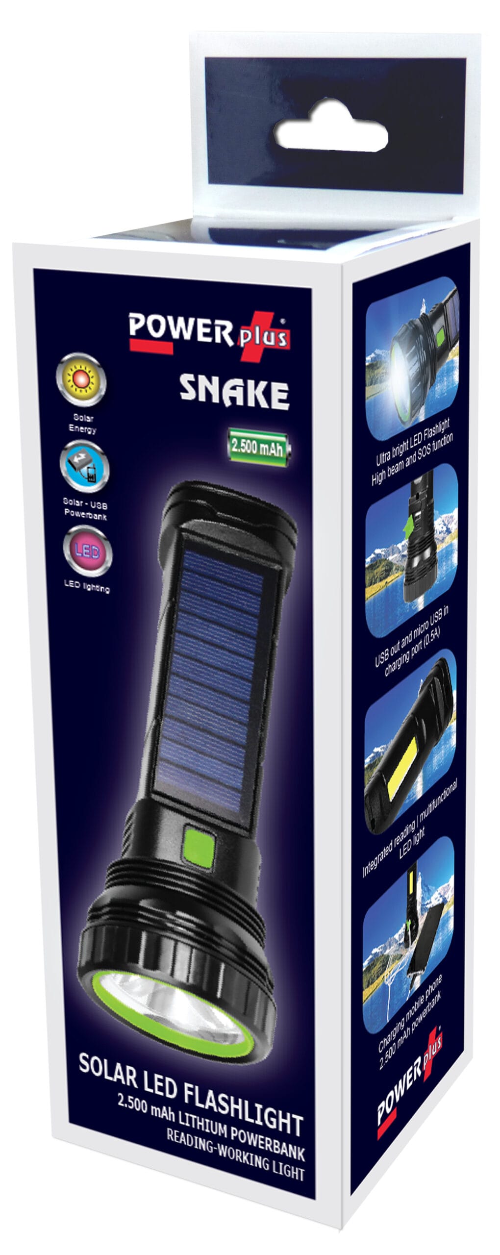 POWERplus Snake LED lukturis ar saules bateriju, iebūvētu LED lasīšanas gaismu un powerbanku - Image 4